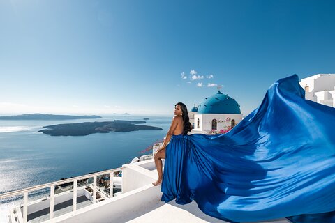Santorini Flying Dress Experience with Hotel Pick up & drop off 